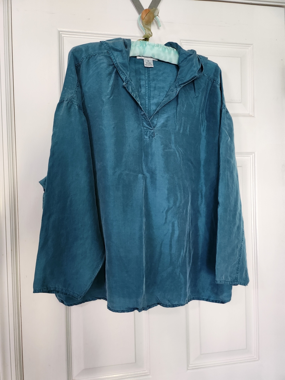 Fenn Wright Manson Teal V-Neck Silk Hooded Tunic